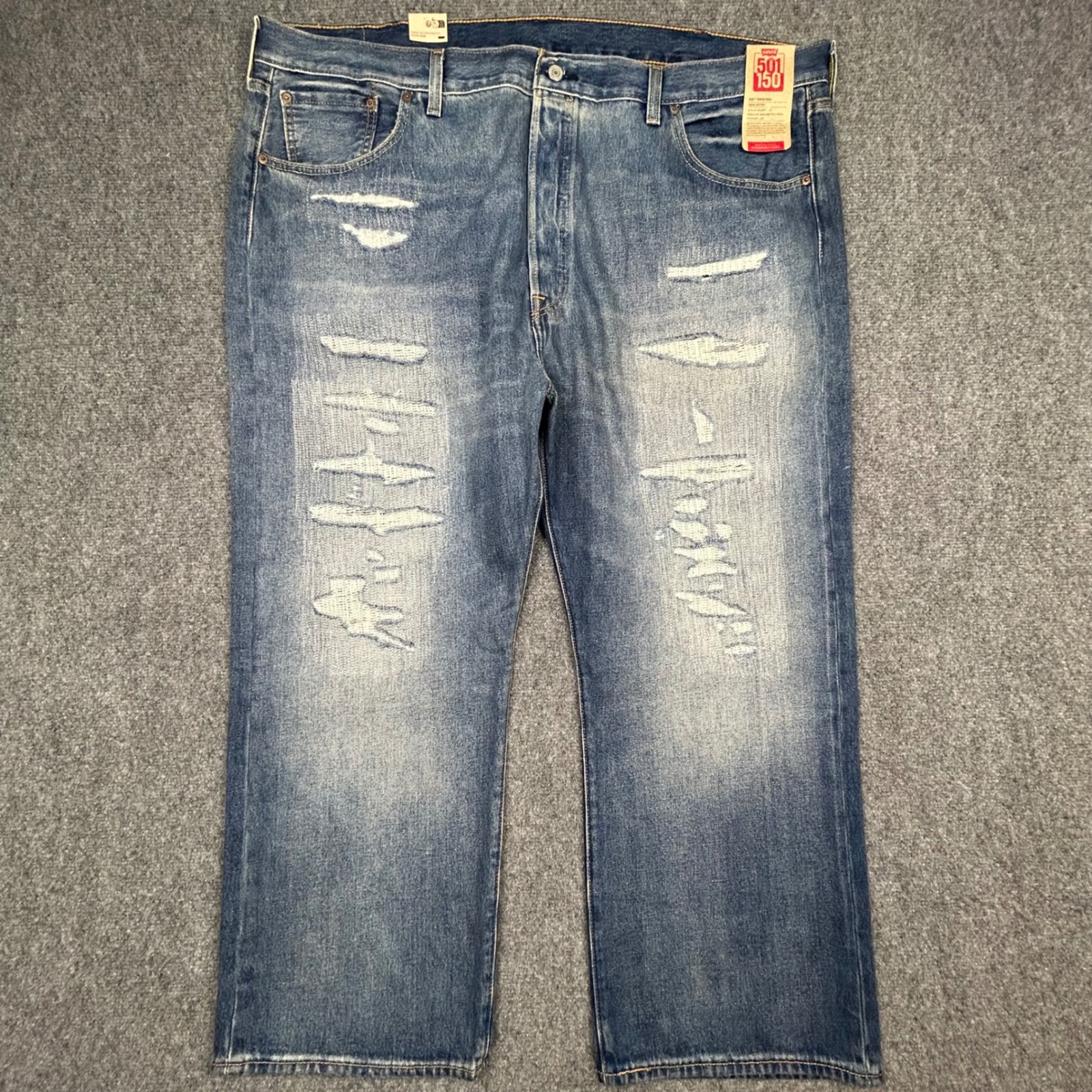 Levi's 501 Jeans Mens 48x29 Blue Distressed 150th Anniversary Denim Button Fly